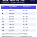 Unisex T-shirt size chart